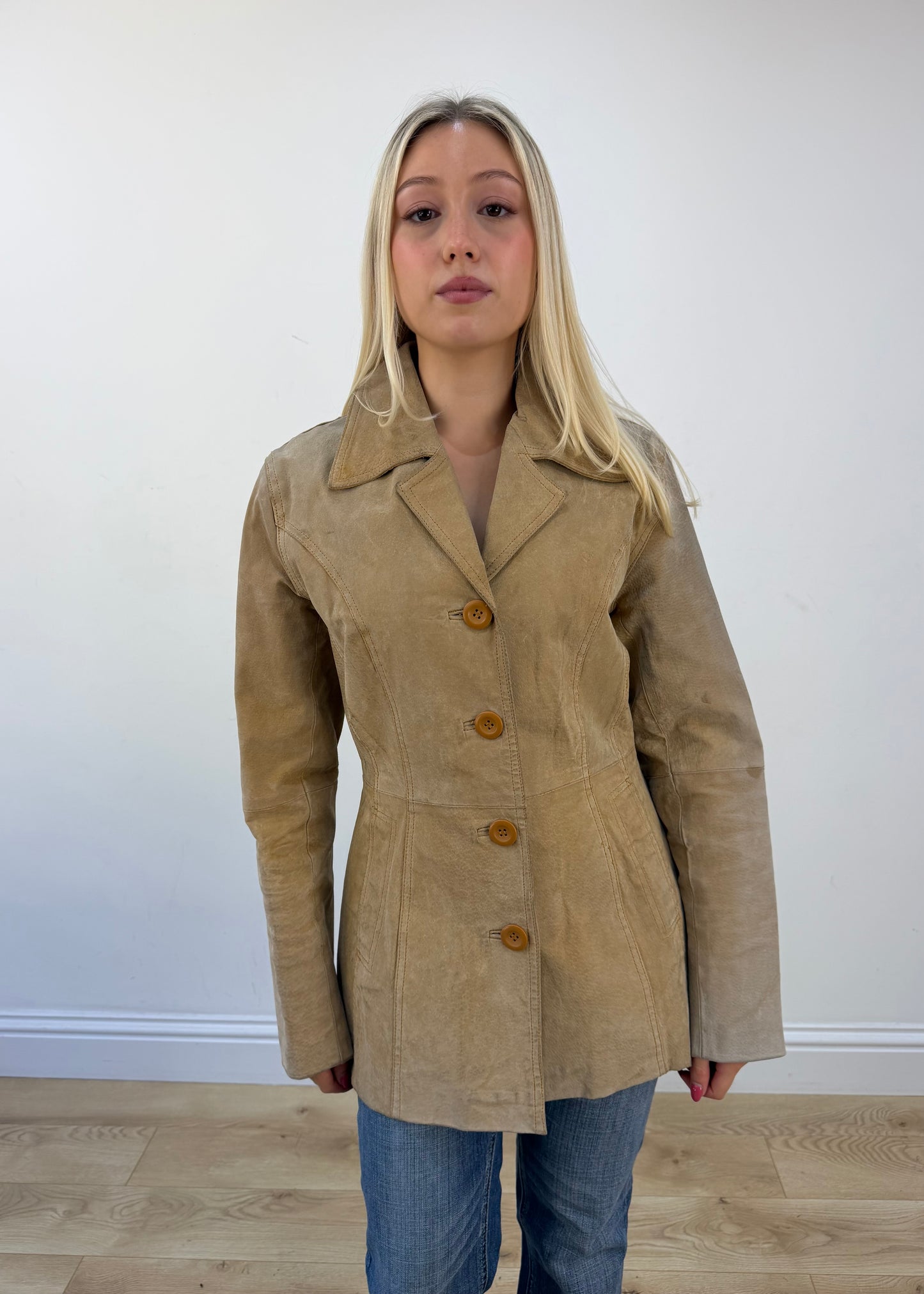 medium tan suede jacket view 2