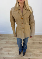 medium tan suede jacket view 3