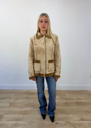 medium beige suede shearling jacket front