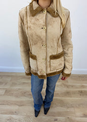 medium beige suede shearling jacket view 3