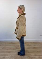 medium beige suede shearling jacket view 4