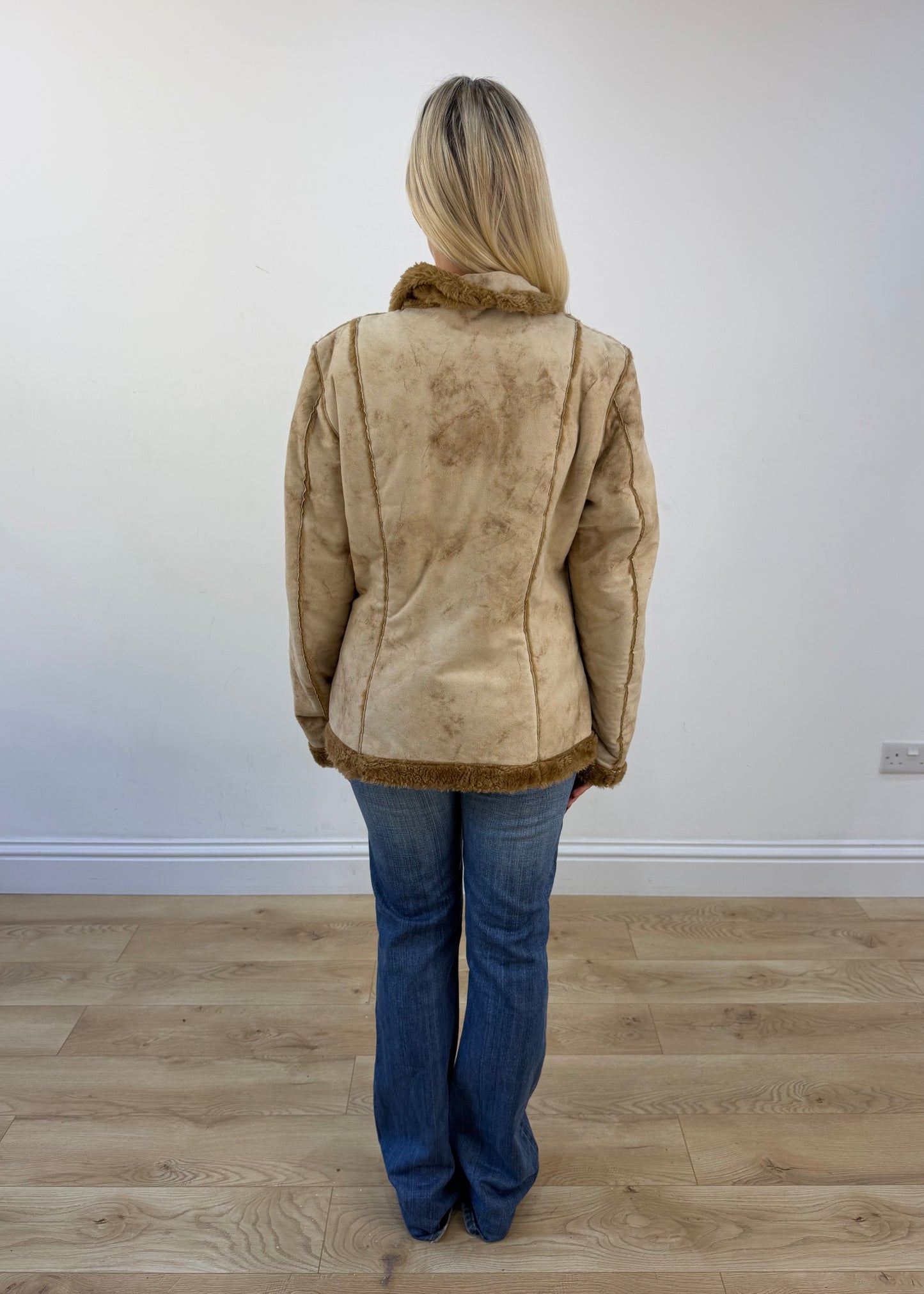 medium beige suede shearling jacket view 5