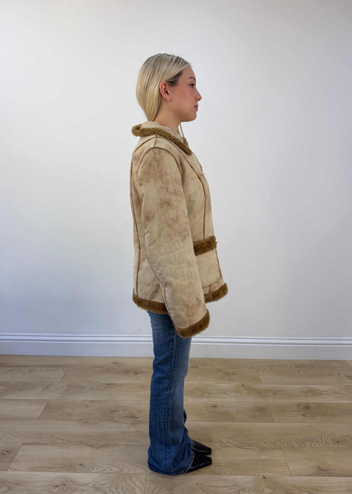 medium beige suede shearling jacket view 6