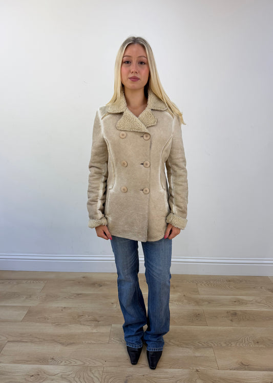 small cream suede shearling coat front