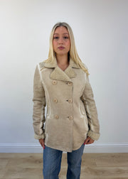 small cream suede shearling coat view 2
