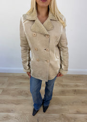 small cream suede shearling coat view 3