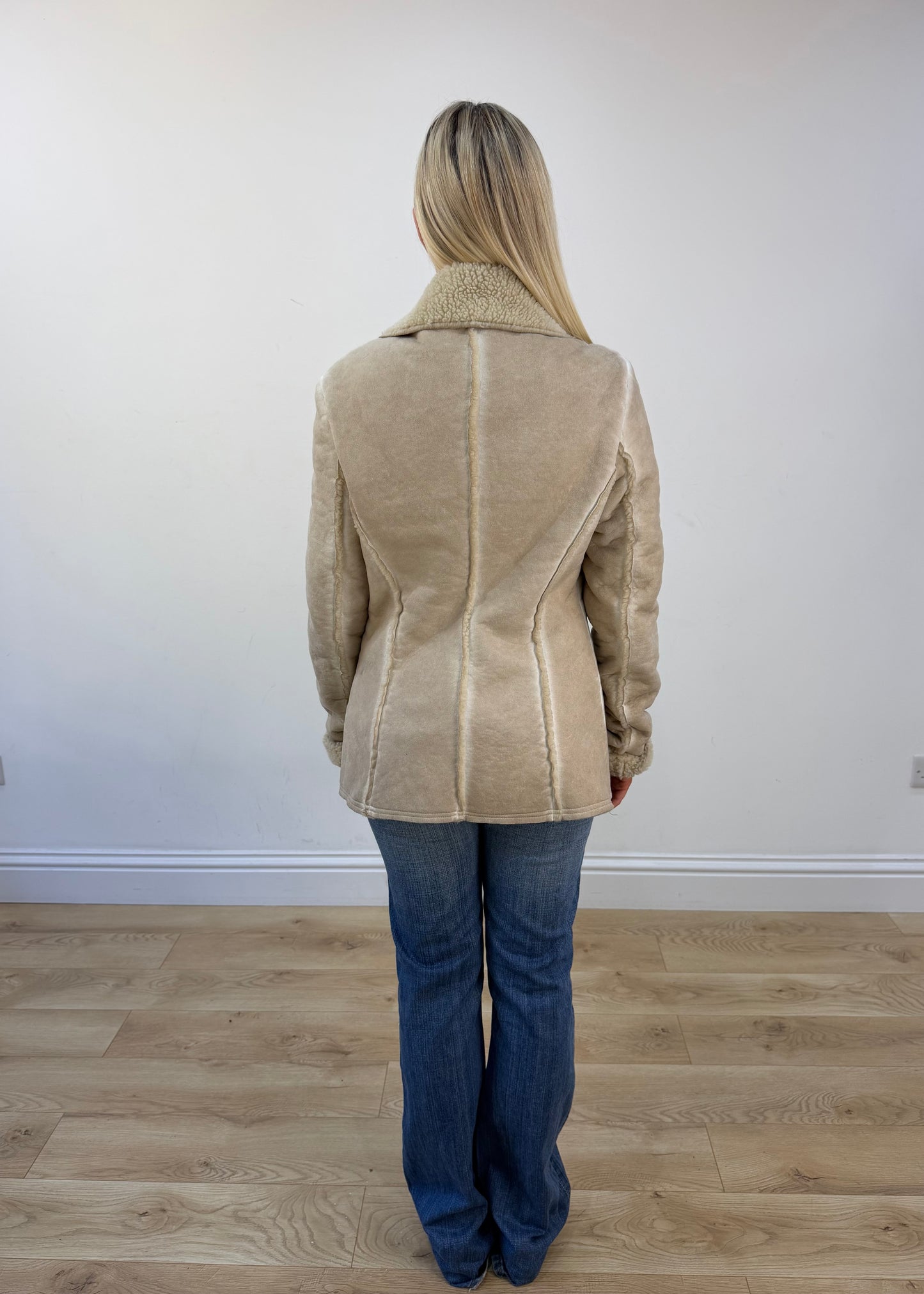 small cream suede shearling coat view 5