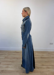 small blue denim longline coat view 4