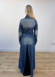 small blue denim longline coat view 5