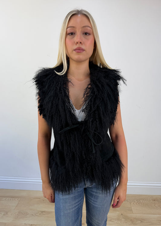 small black faux fur gilet view 2