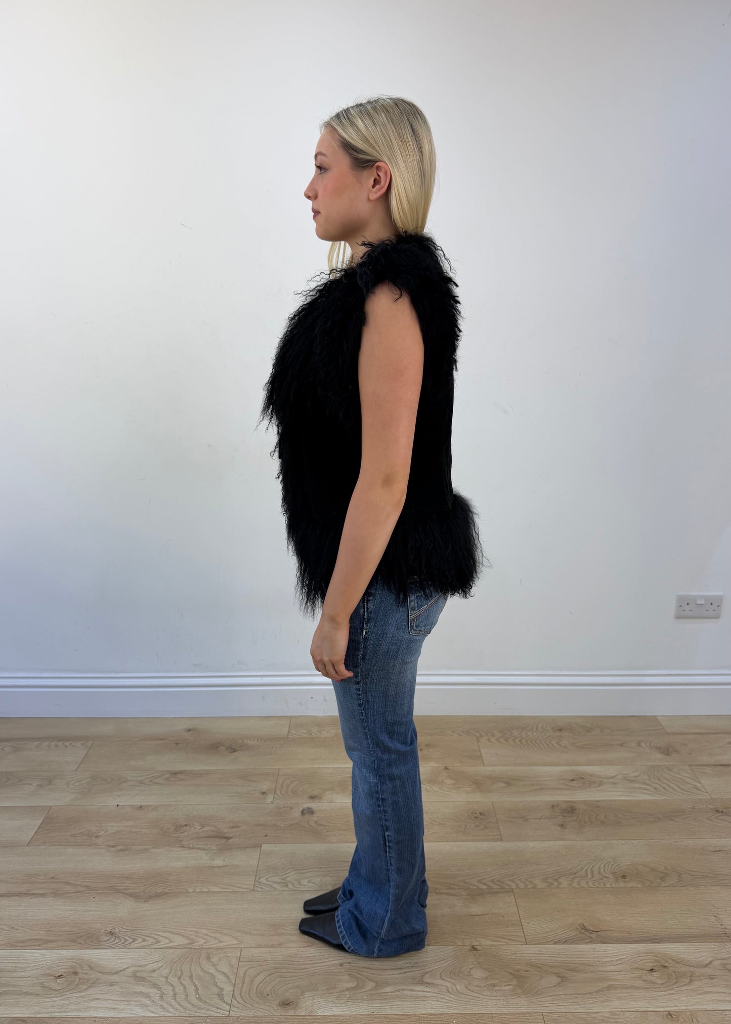 small black faux fur gilet view 4