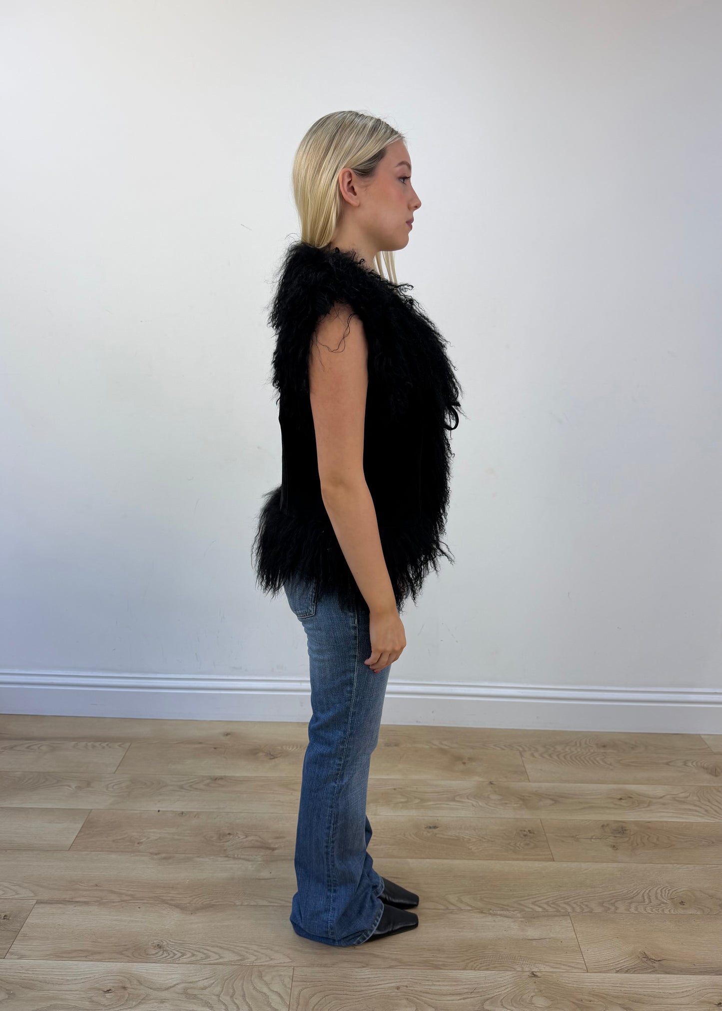 small black faux fur gilet view 6