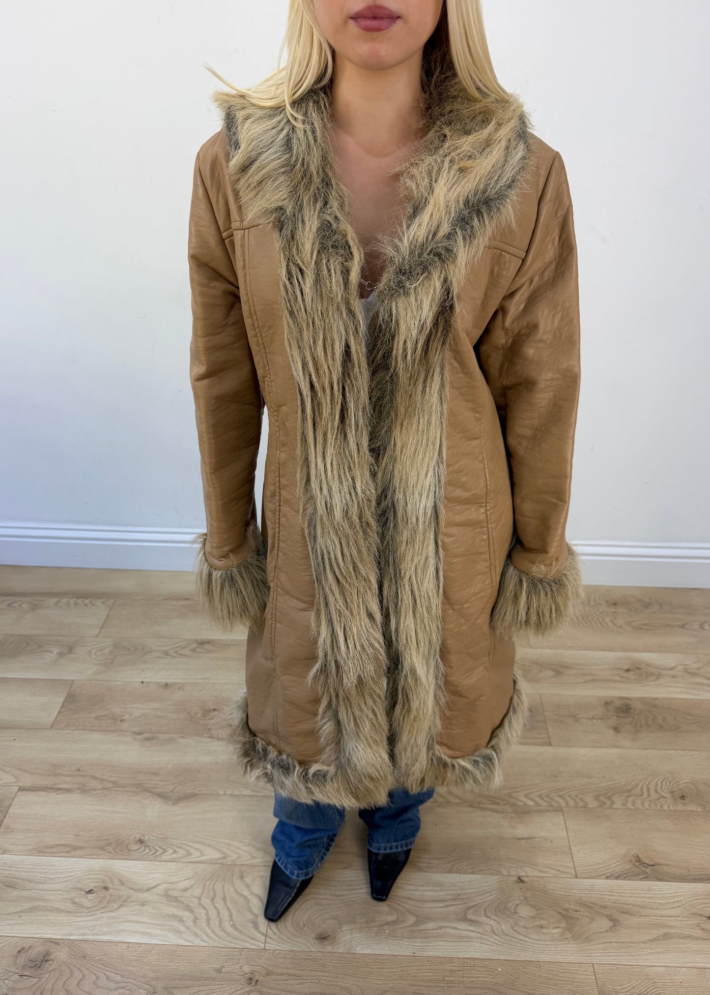 medium tan afghan coat view 3