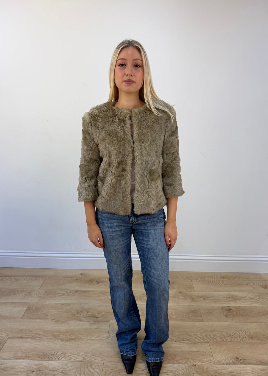medium beige faux fur jacket front