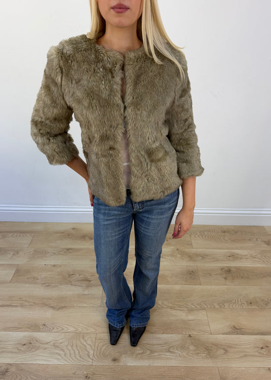 medium beige faux fur jacket view 2
