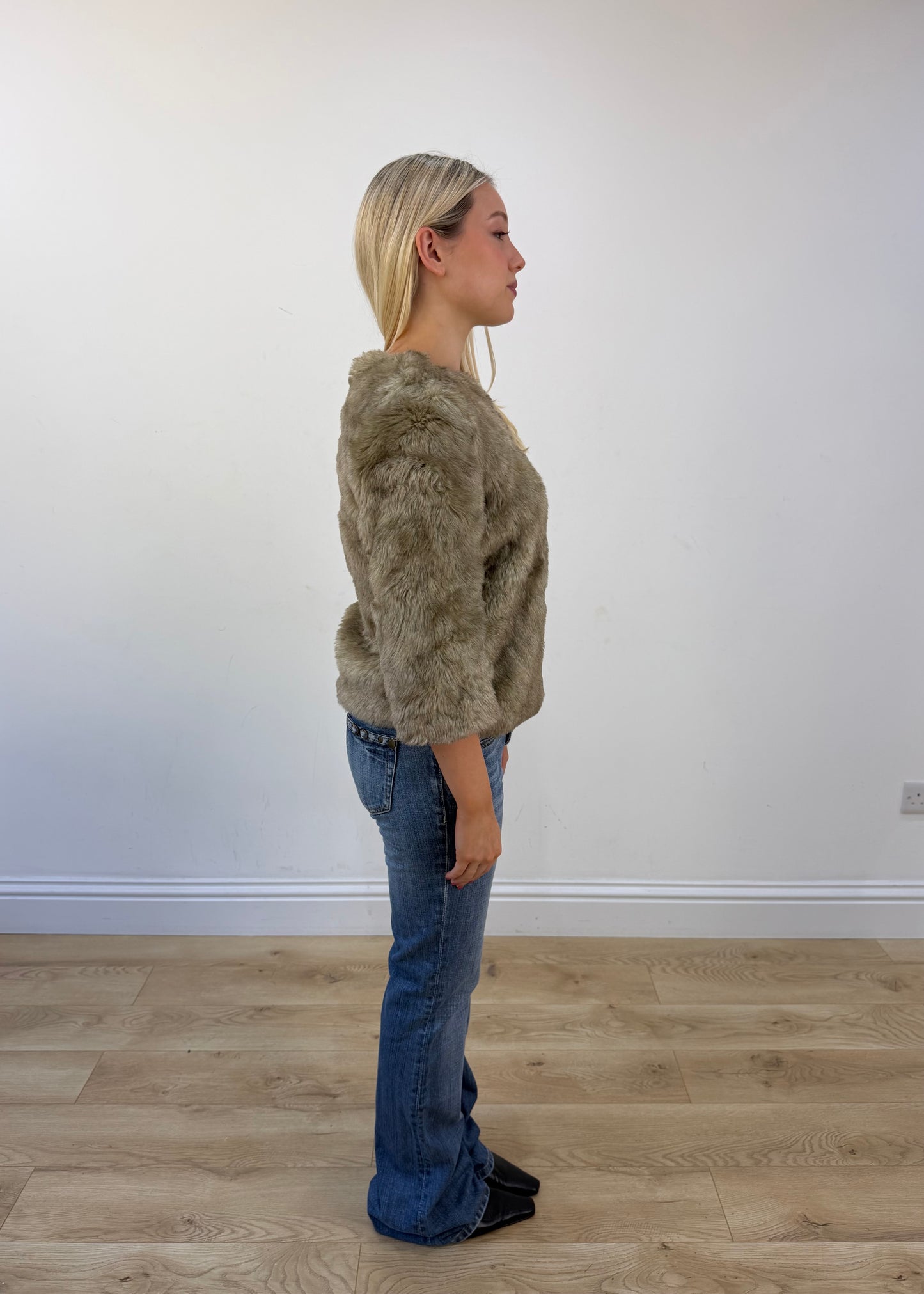 medium beige faux fur jacket view 5
