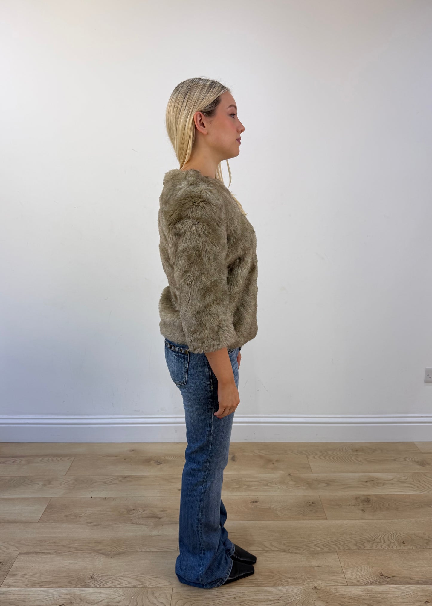 medium beige faux fur jacket view 6