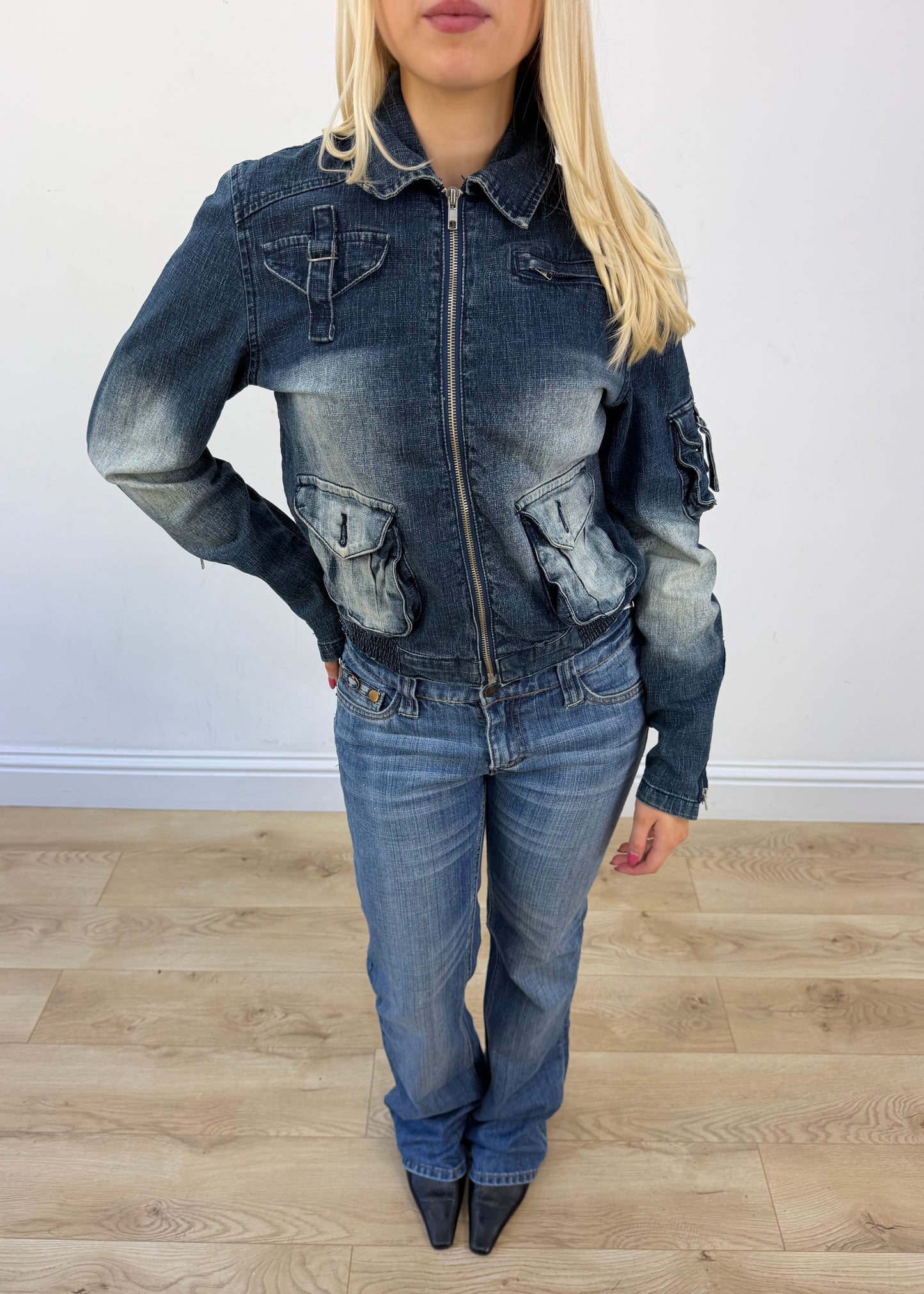 medium blue denim utility jacket view 3