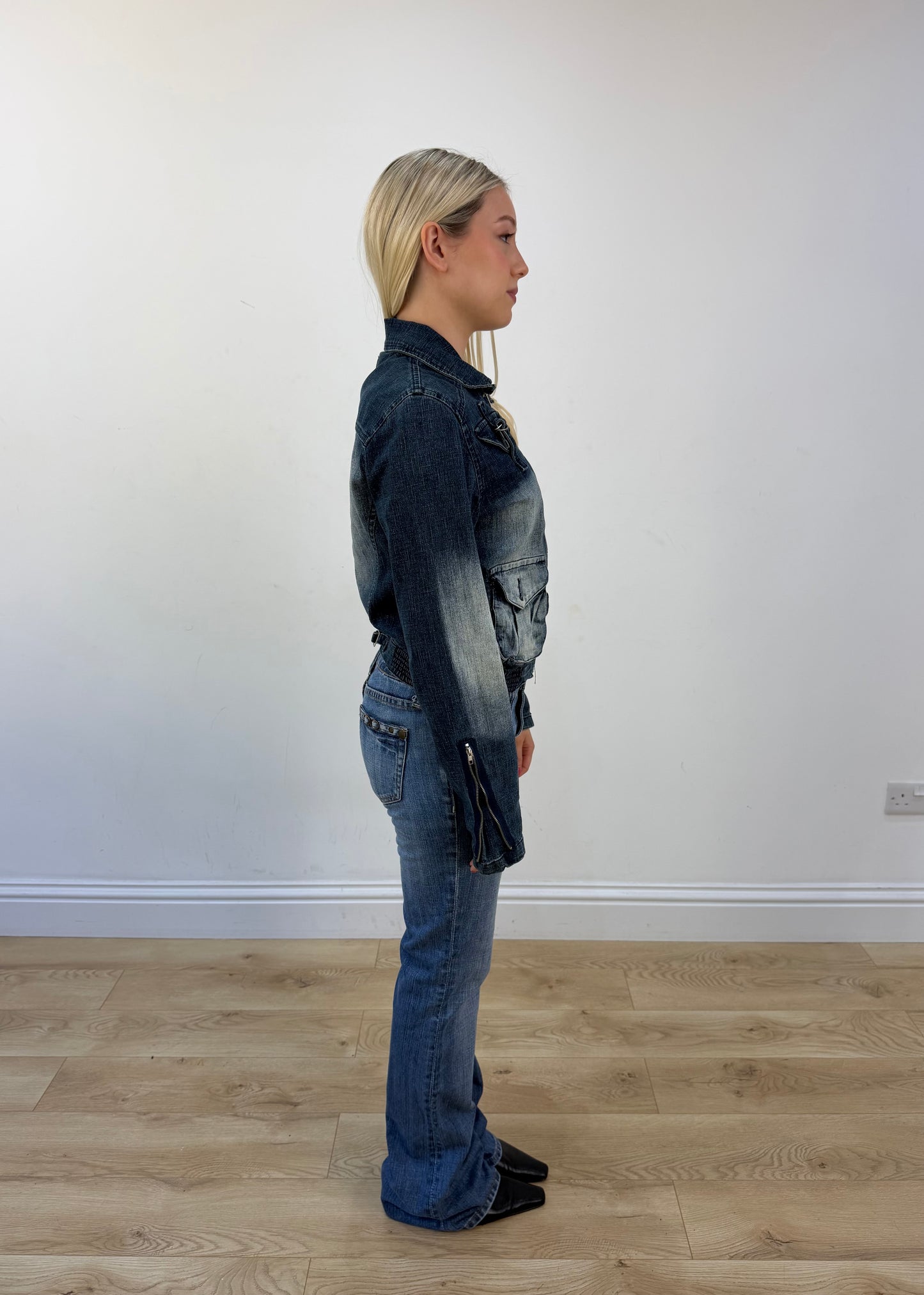 medium blue denim utility jacket view 6