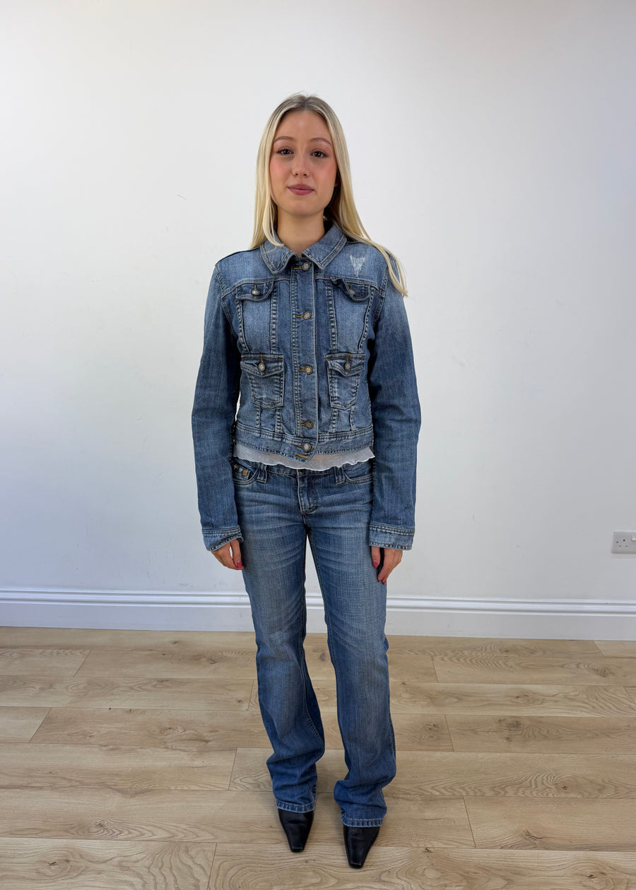 medium blue denim four-pocket jacket front