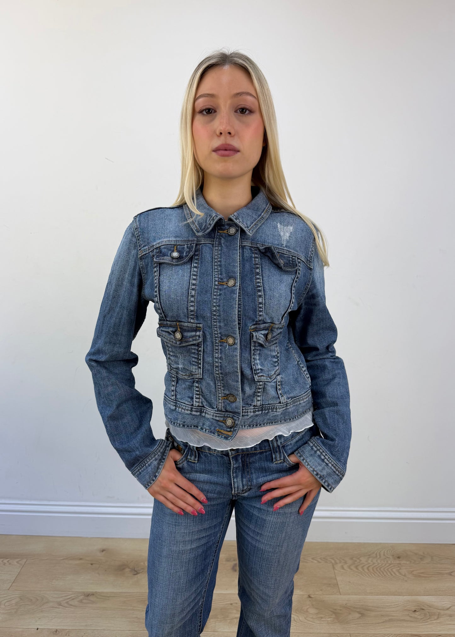 medium blue denim four-pocket jacket view 2
