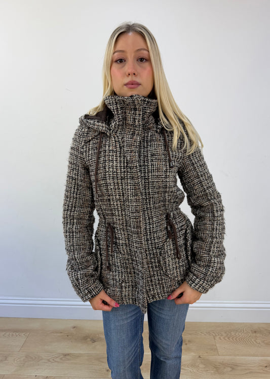 extra small brown checked hooded jacket view 2