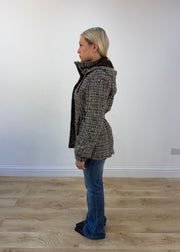 extra small brown checked hooded jacket view 4