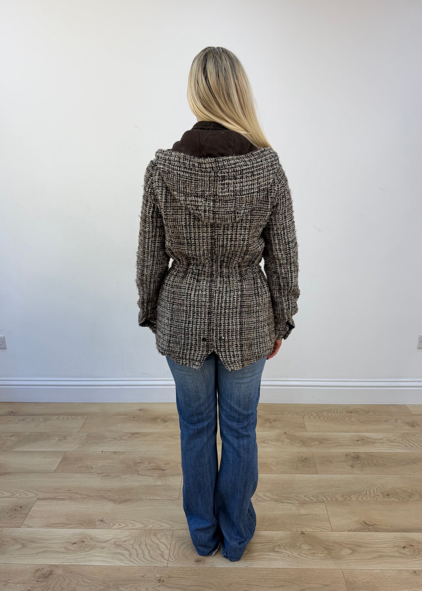 extra small brown checked hooded jacket view 5