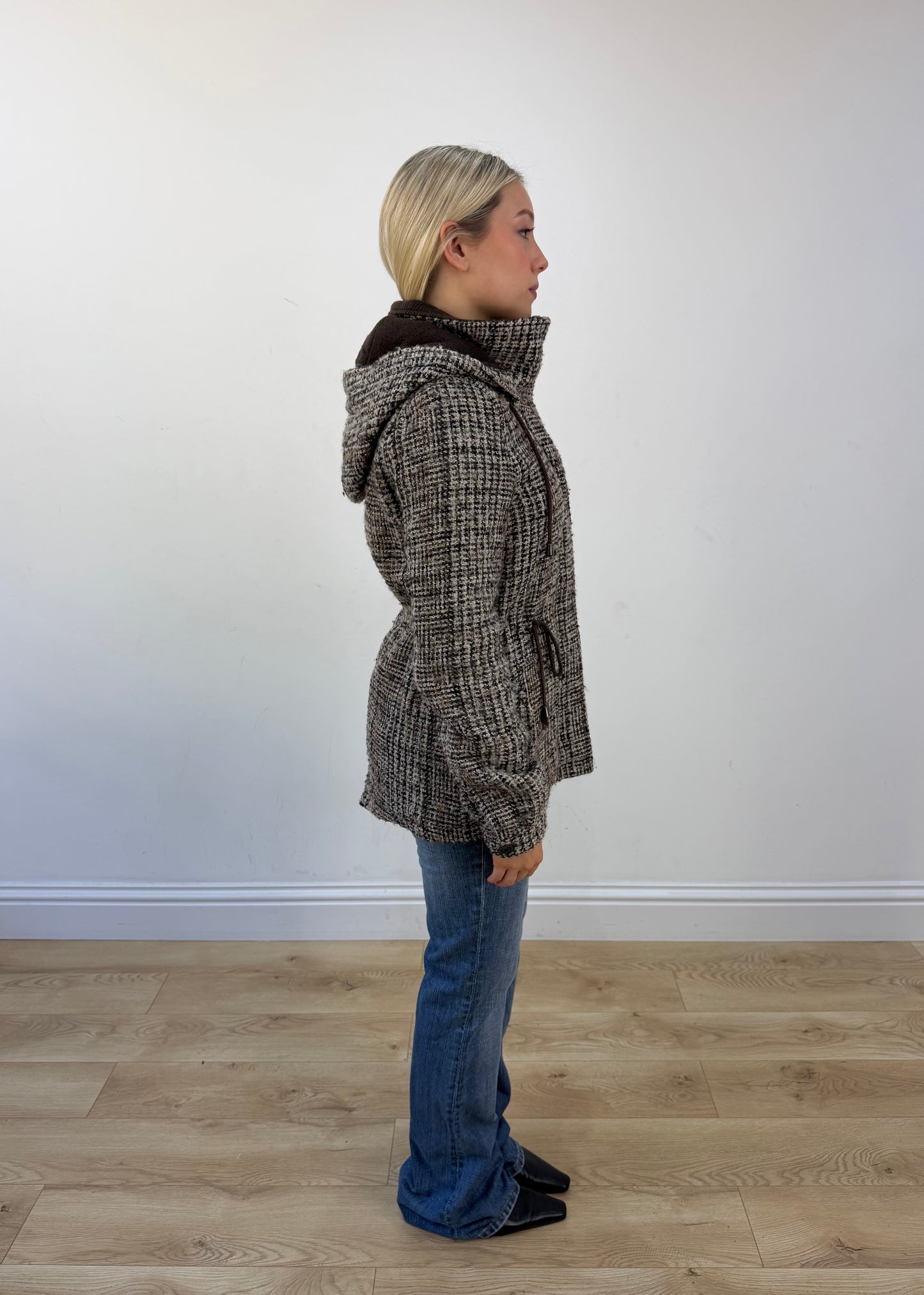 extra small brown checked hooded jacket view 6