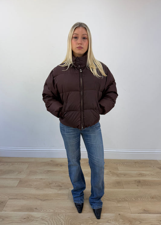 small brown puffer jacket front