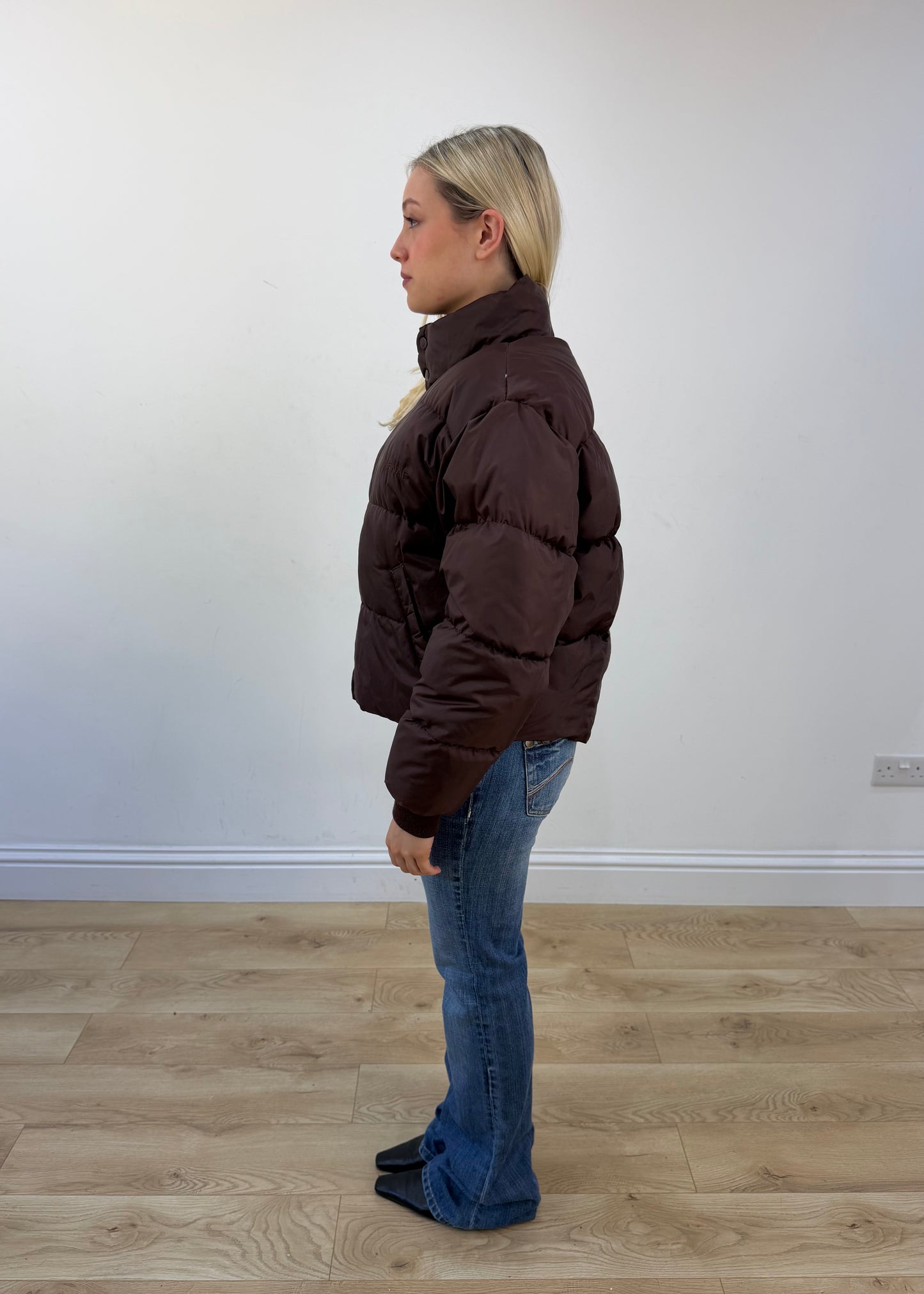 small brown puffer jacket view 2