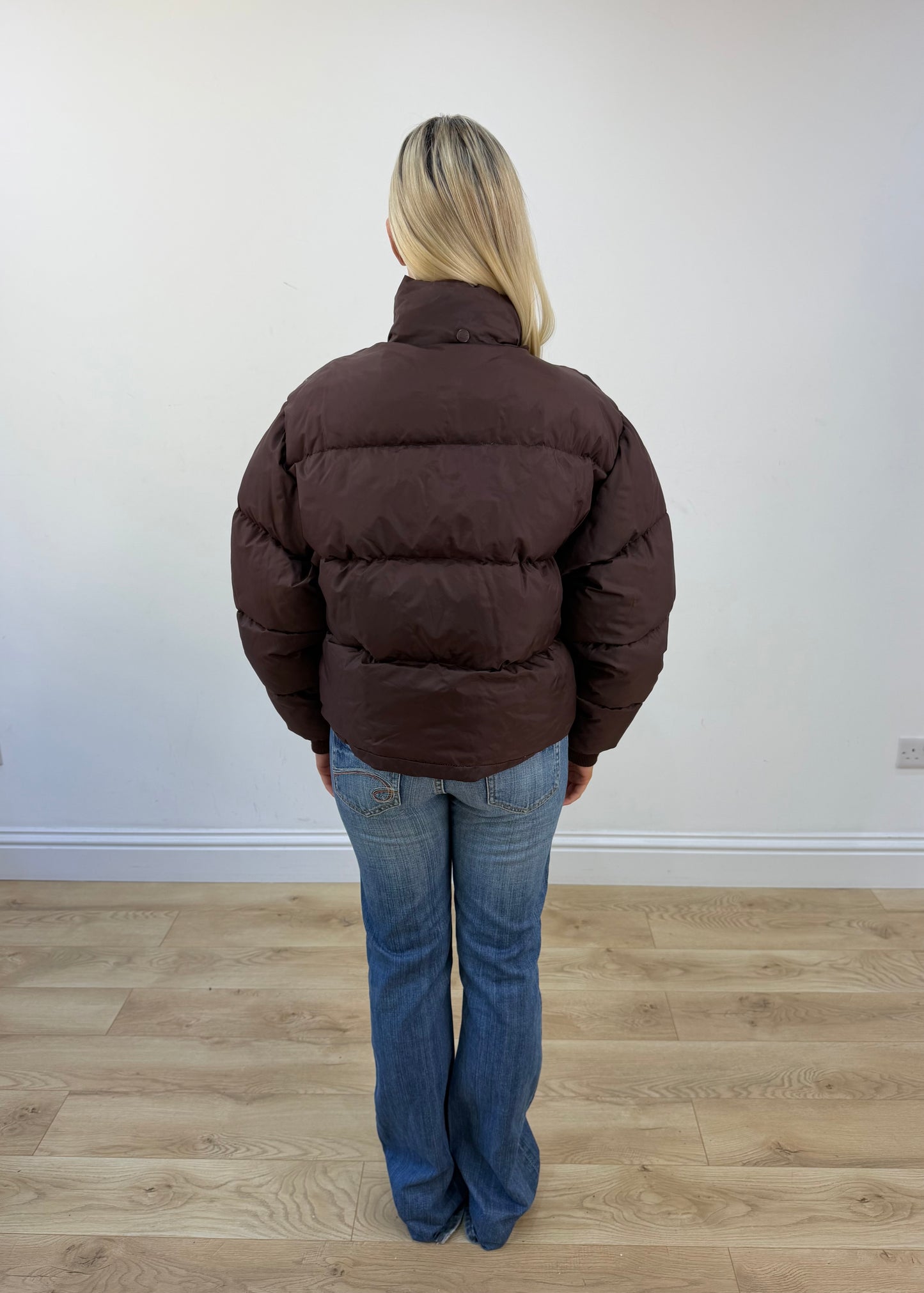 small brown puffer jacket view 3
