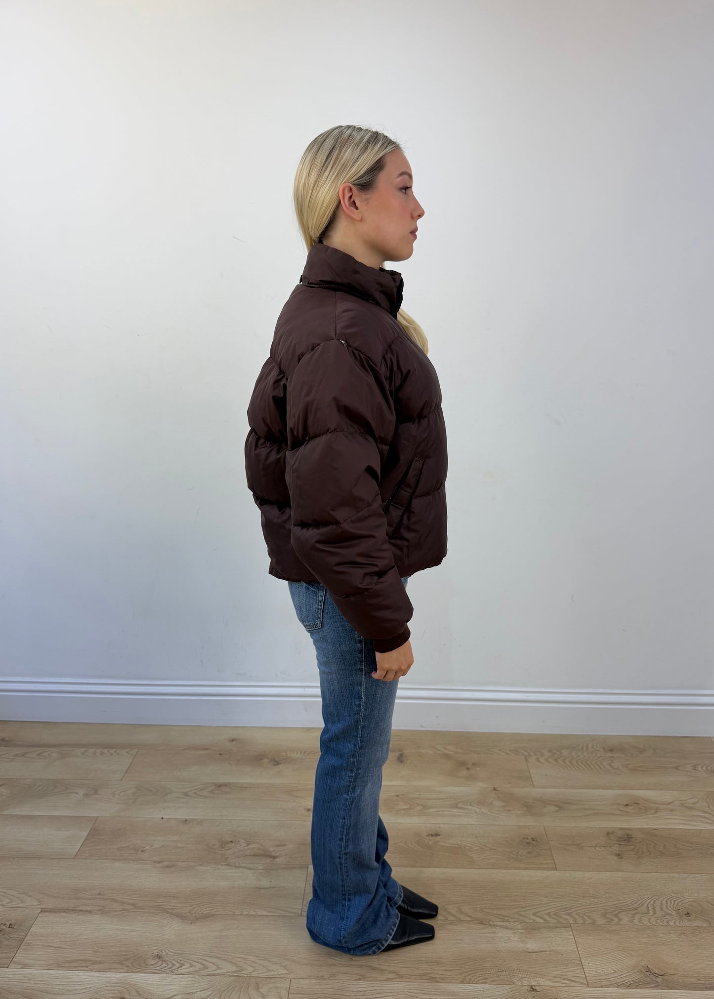 small brown puffer jacket view 4