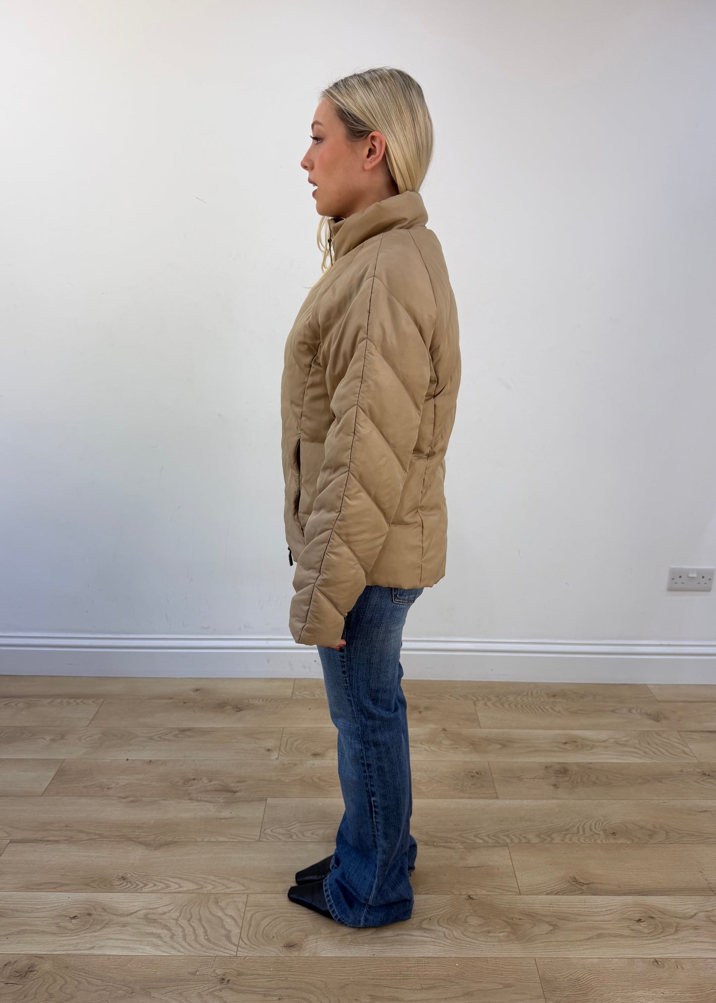 medium beige puffer jacket view 2