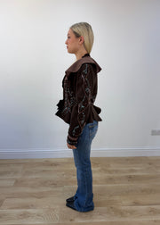small brown embroidered wrap jacket view 3