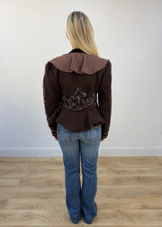 small brown embroidered wrap jacket view 4