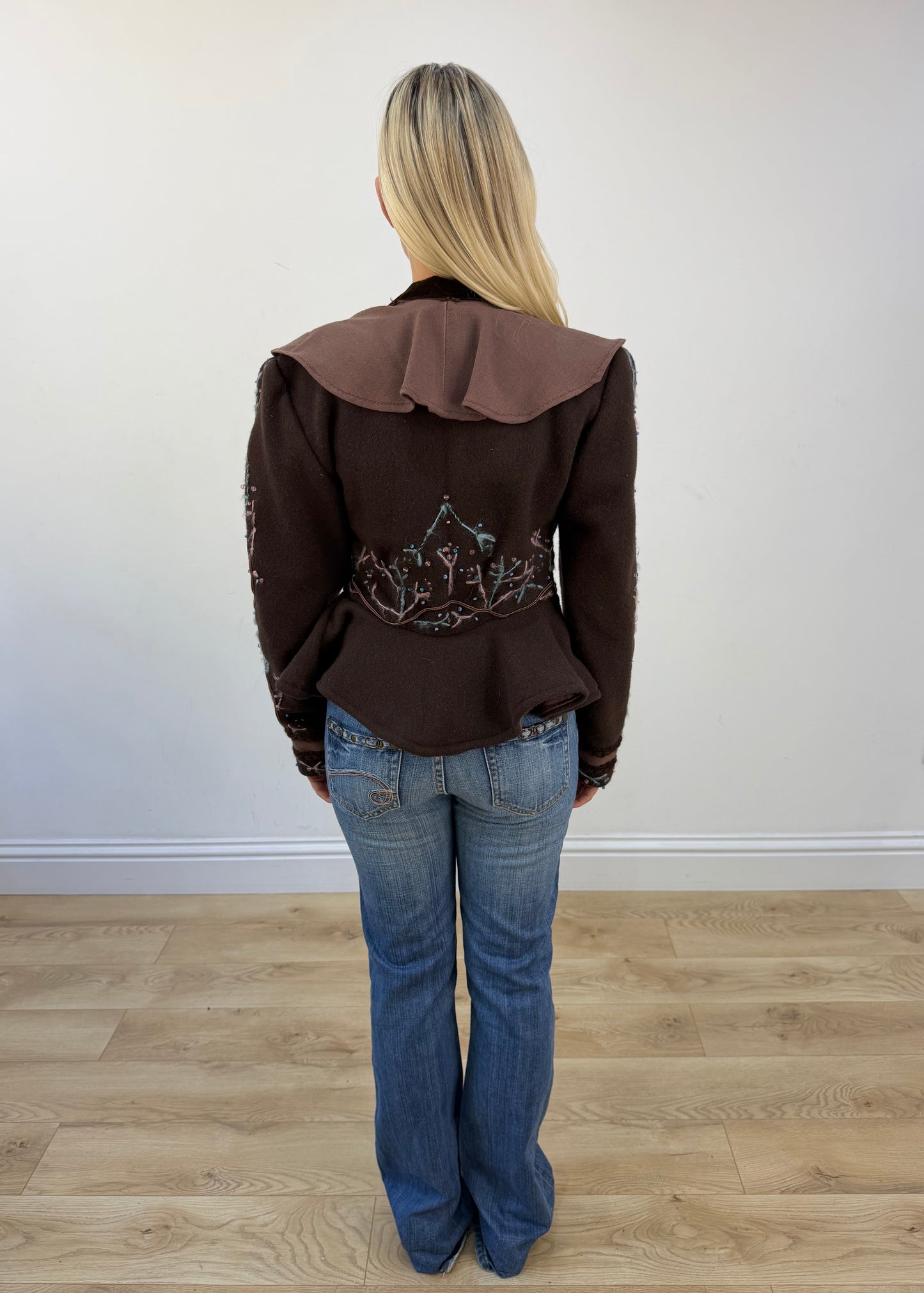 small brown embroidered wrap jacket view 4