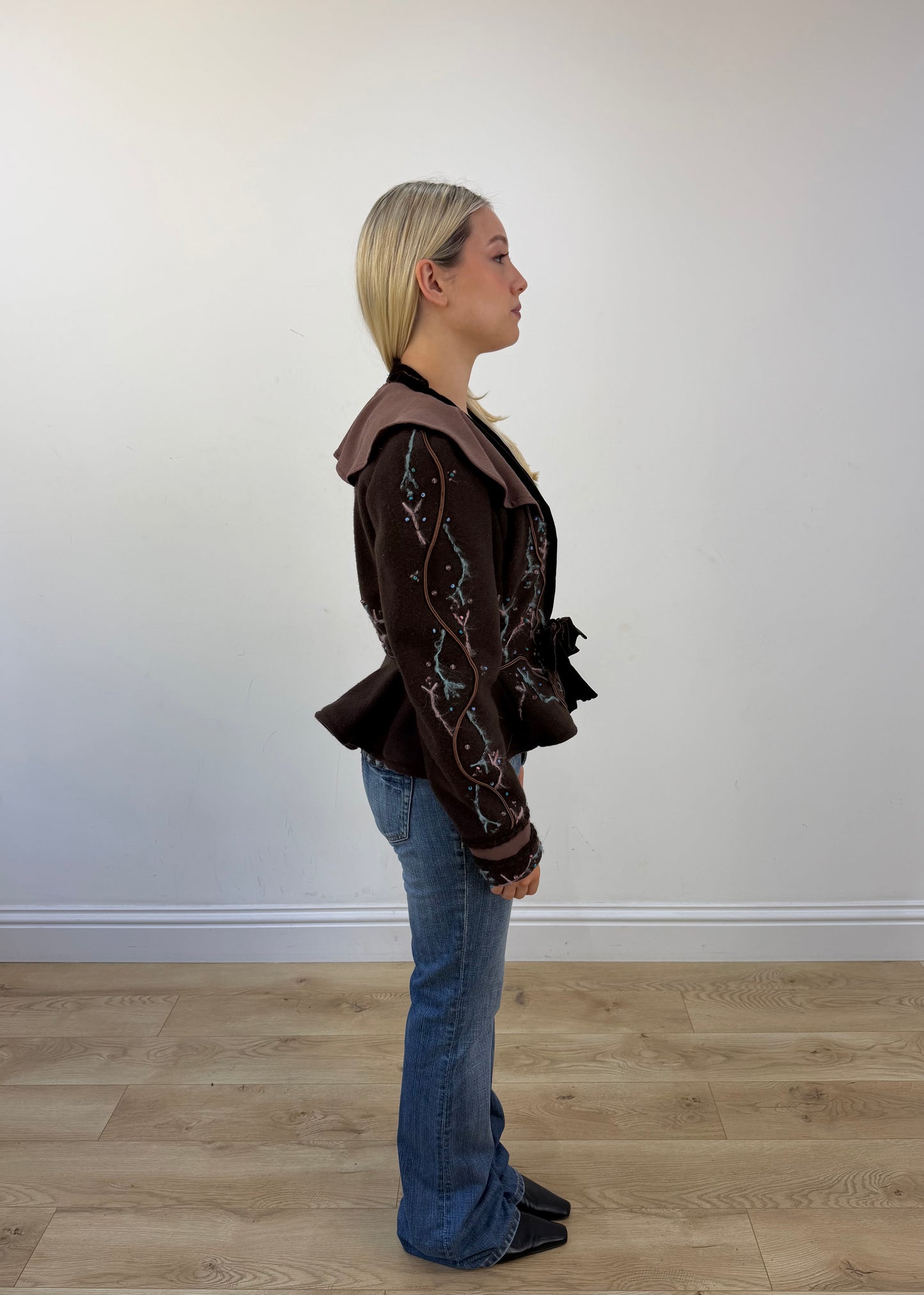 small brown embroidered wrap jacket view 5