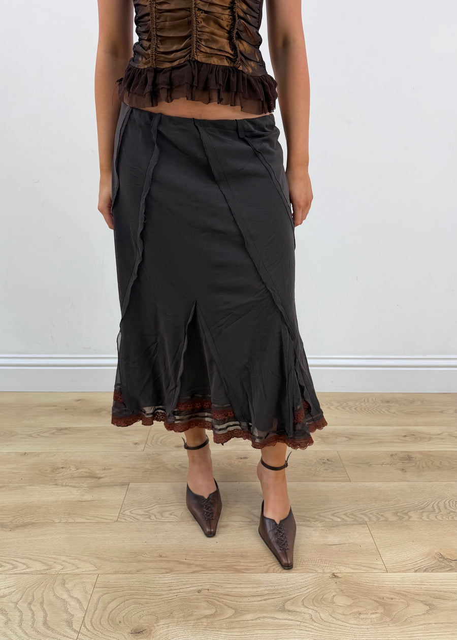 medium ky key brown lace trim midi skirt 1