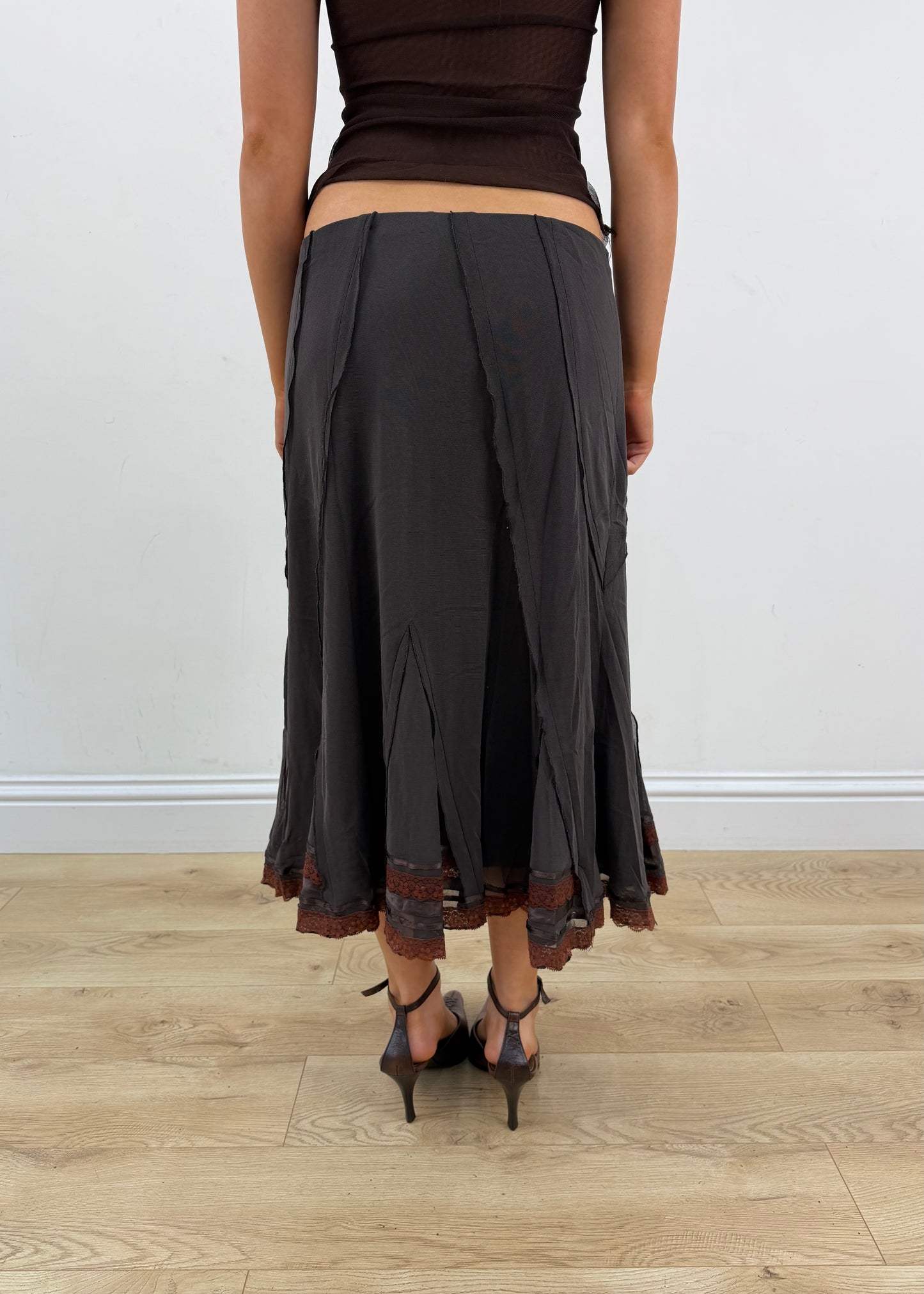 medium ky key brown lace trim midi skirt 3