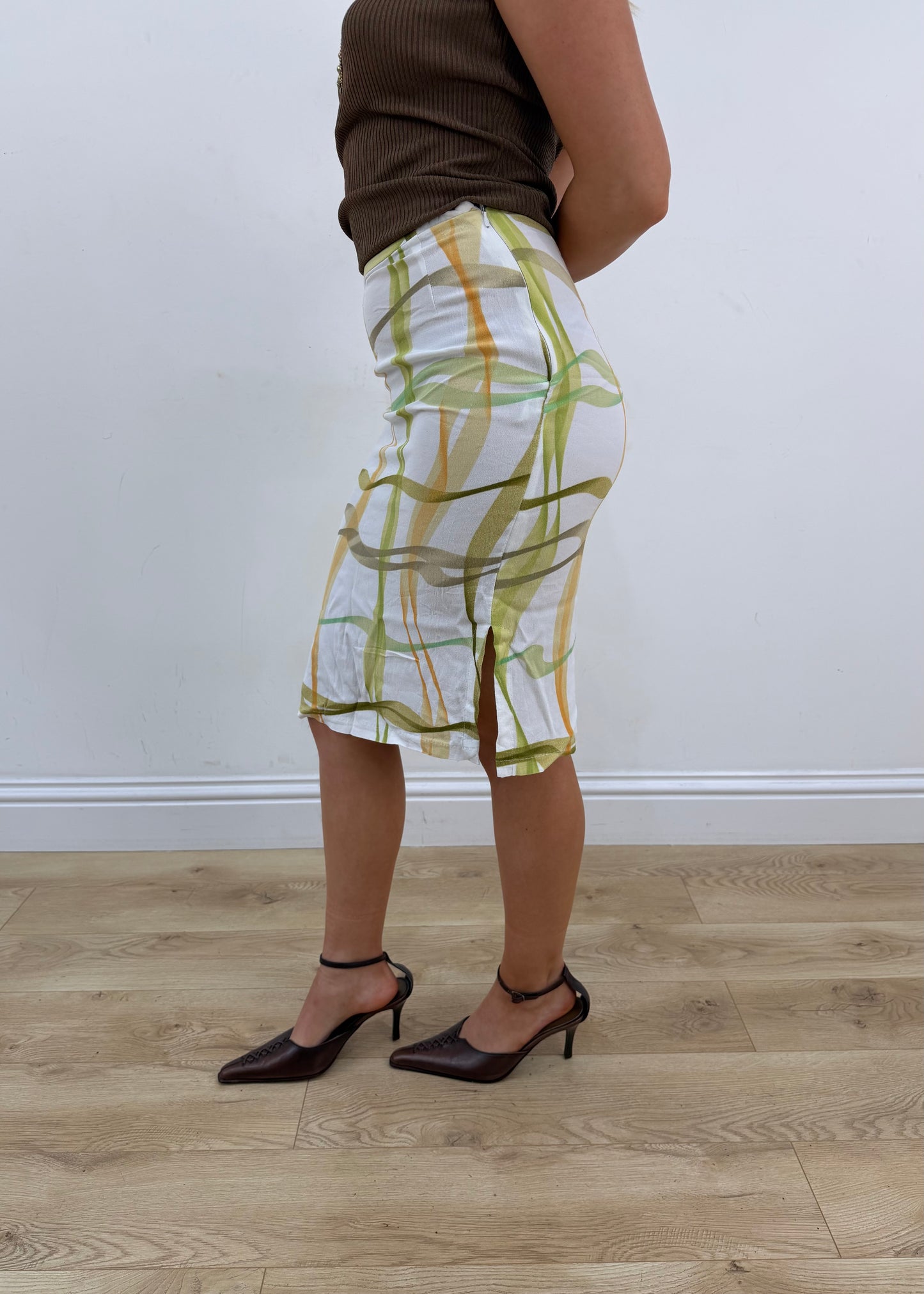 extra small carlo cecci green and white striped midi skirt 2