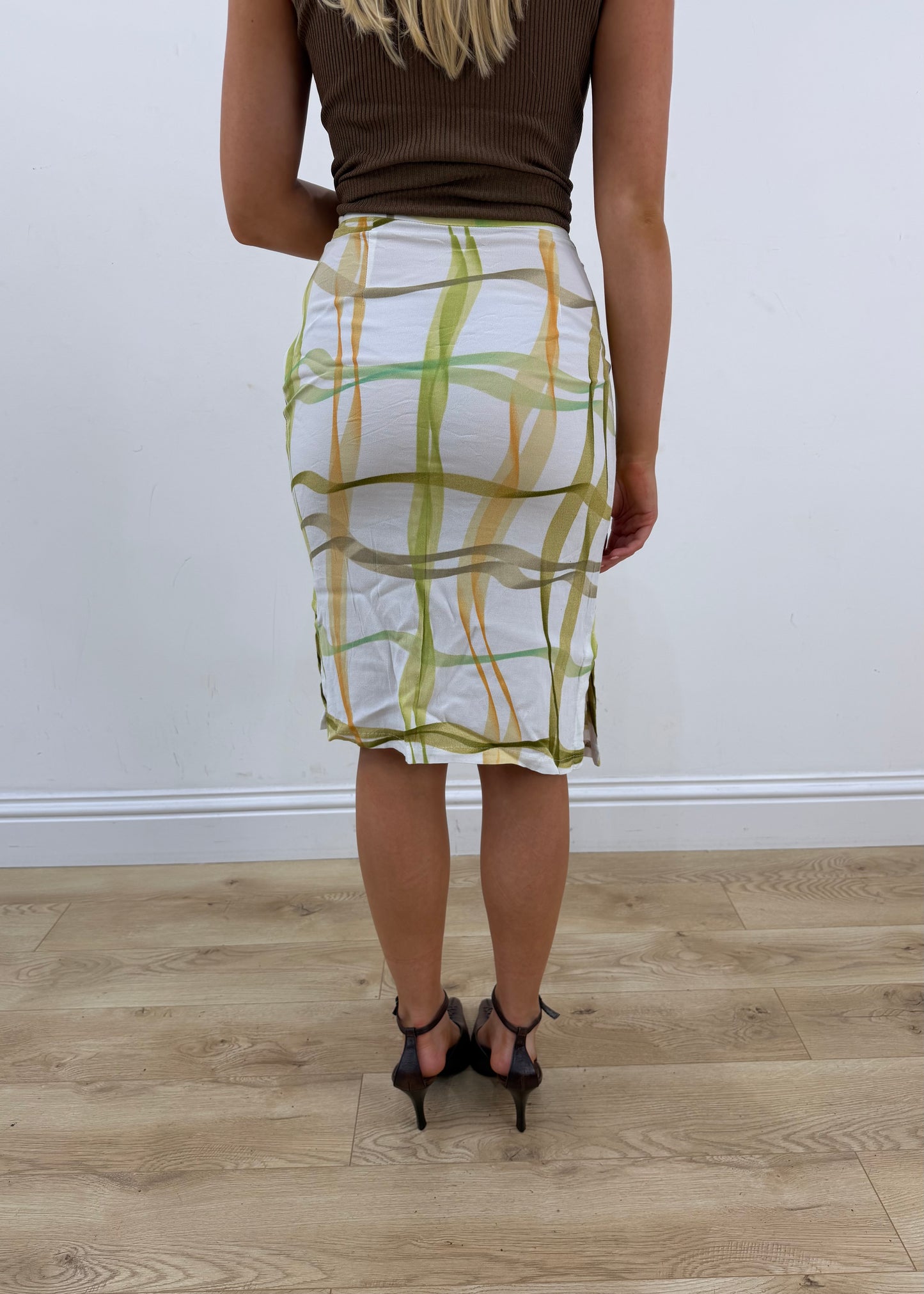 extra small carlo cecci green and white striped midi skirt 3