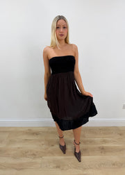 small burgundy and black bandeau midi dress 2