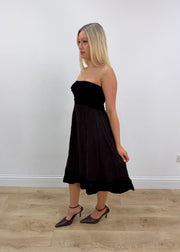 small burgundy and black bandeau midi dress 3