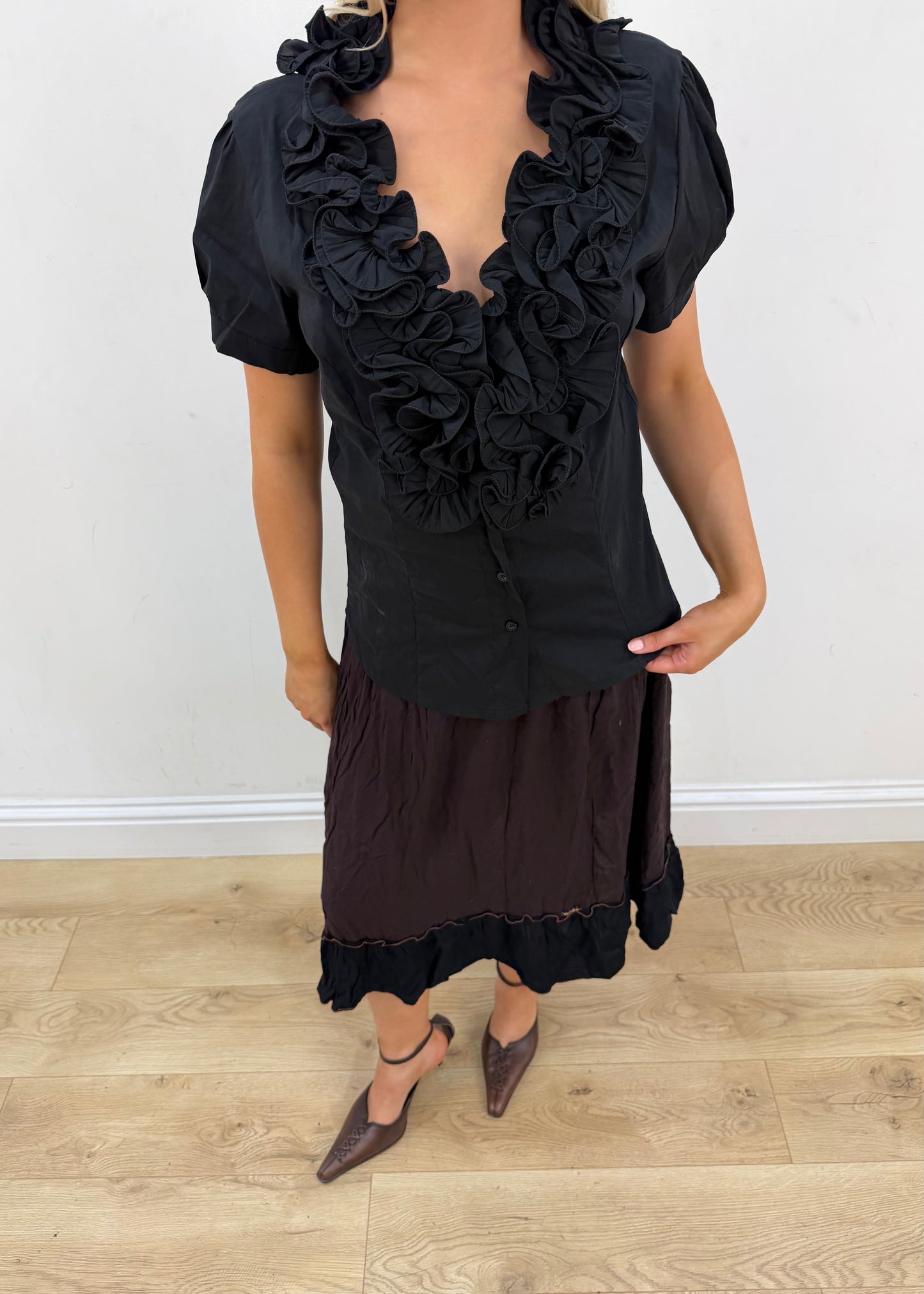 medium joy black ruffle shirt 3
