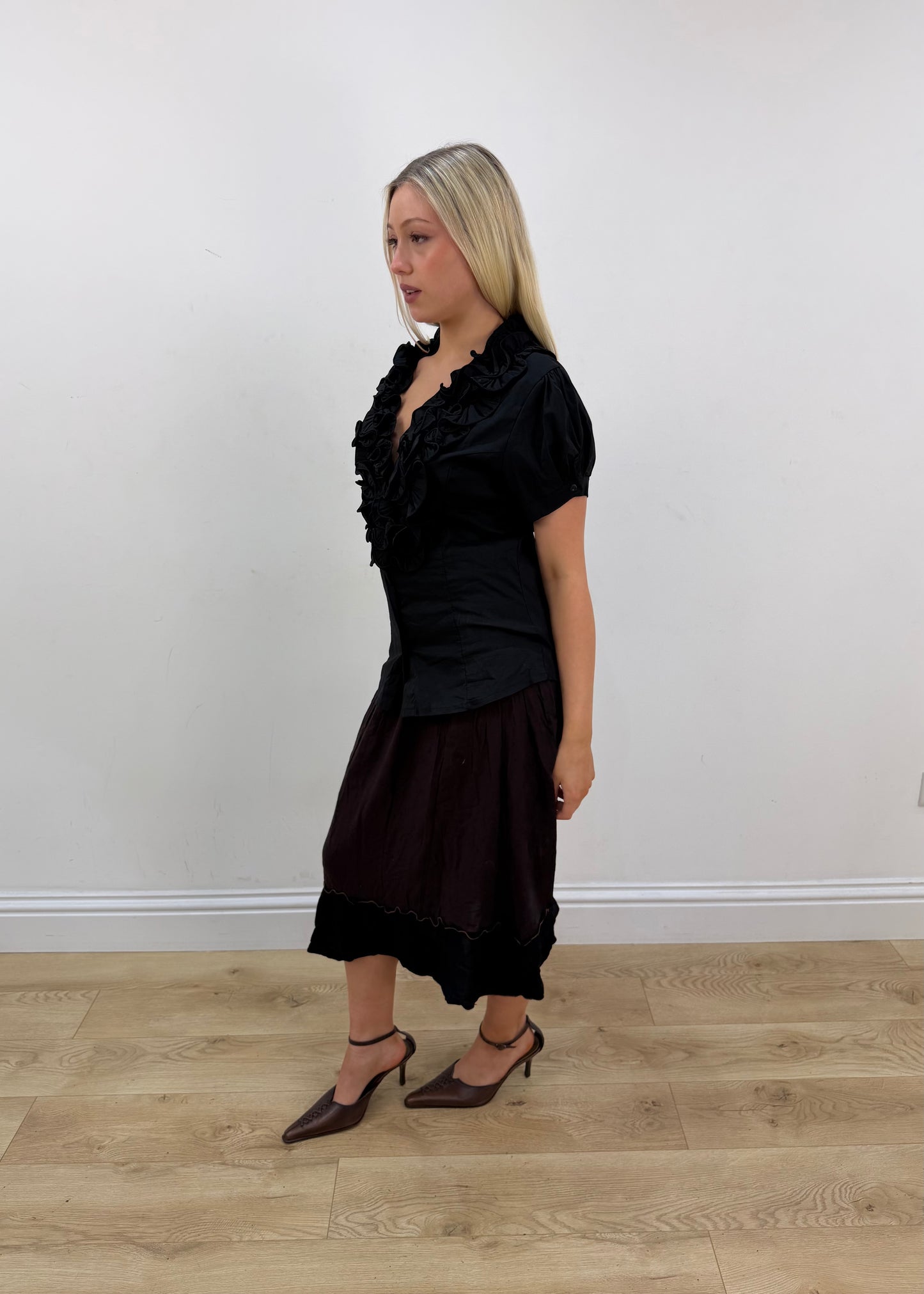 medium joy black ruffle shirt 4