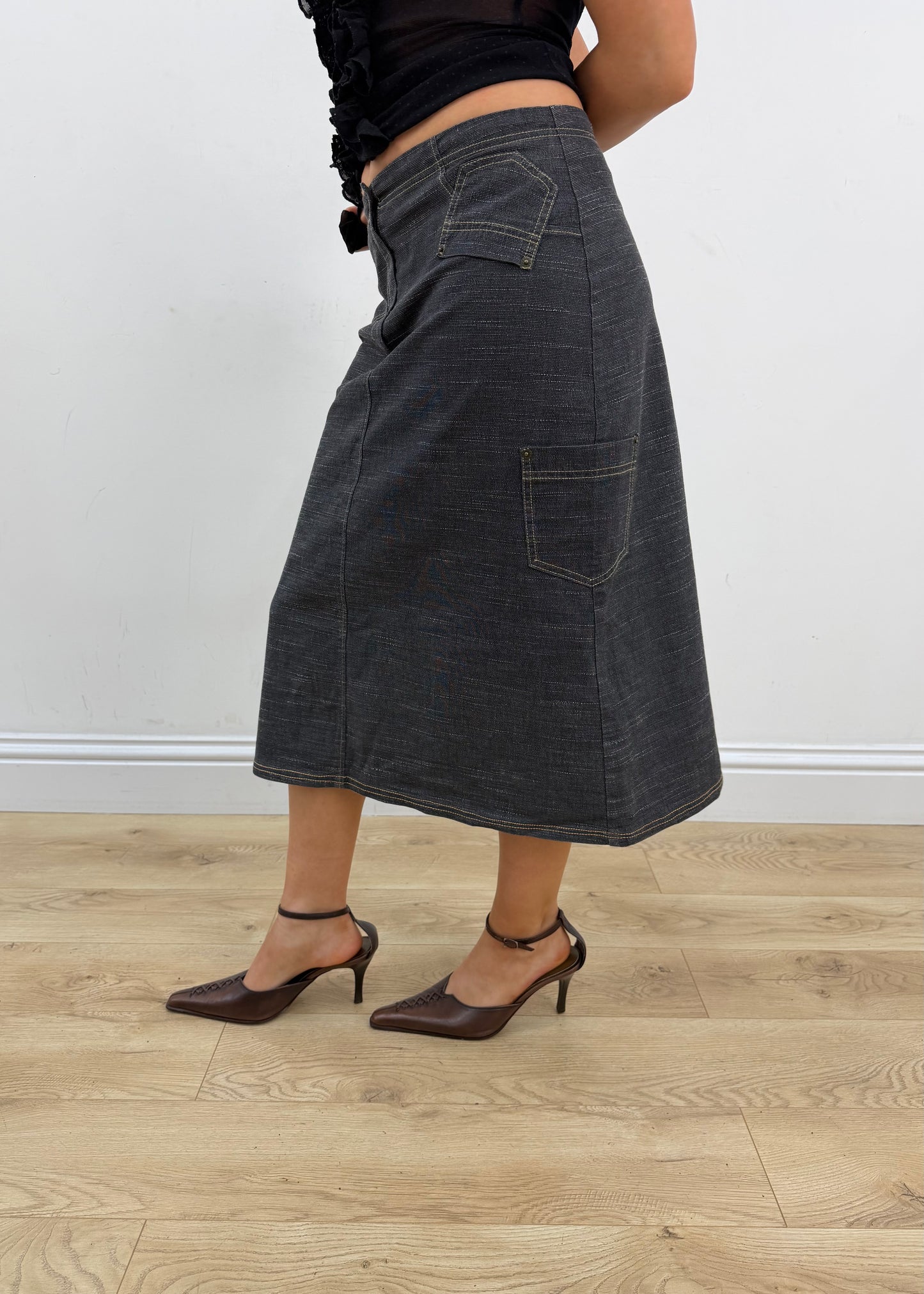 small black denim midi skirt 2