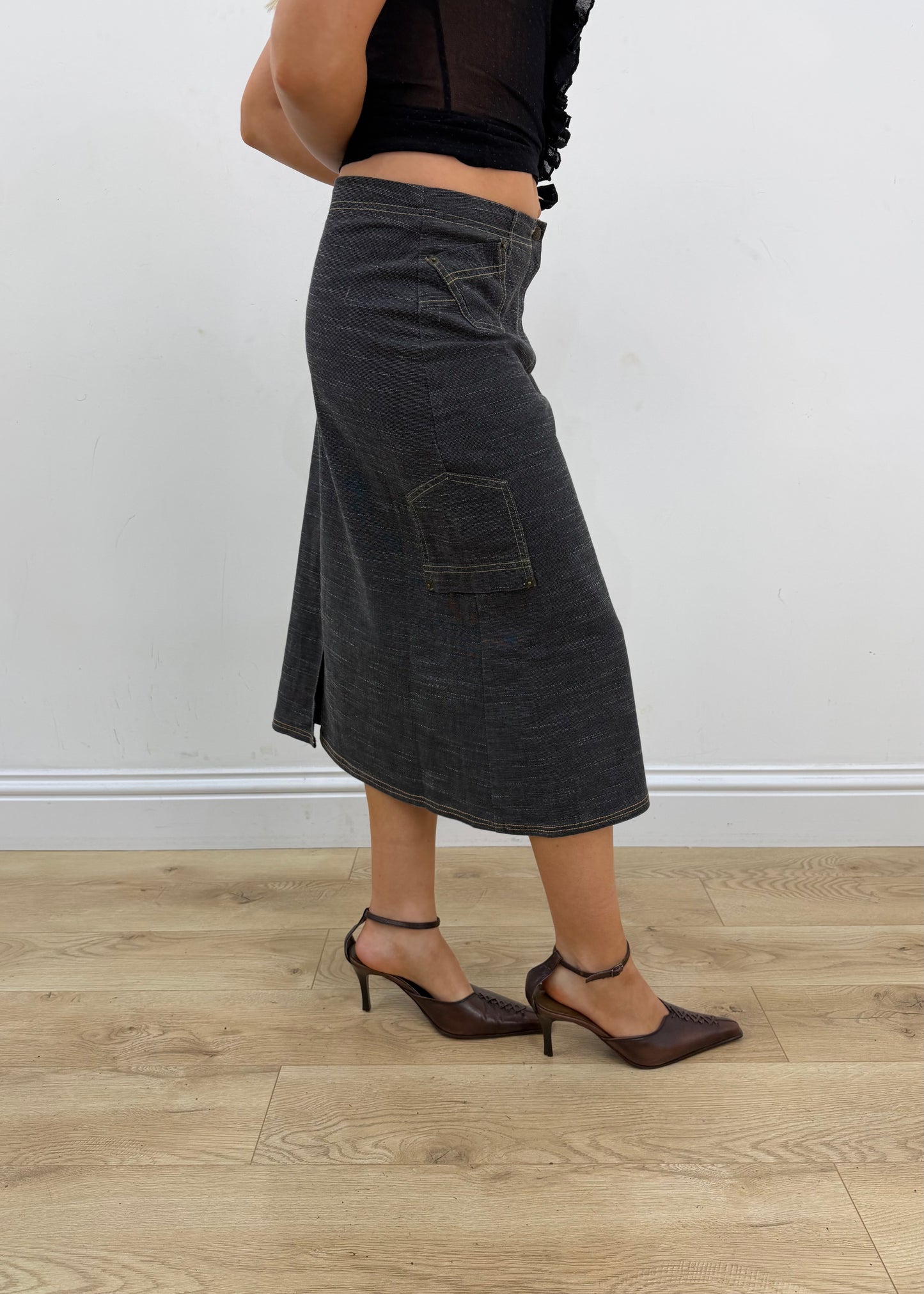 small black denim midi skirt 4