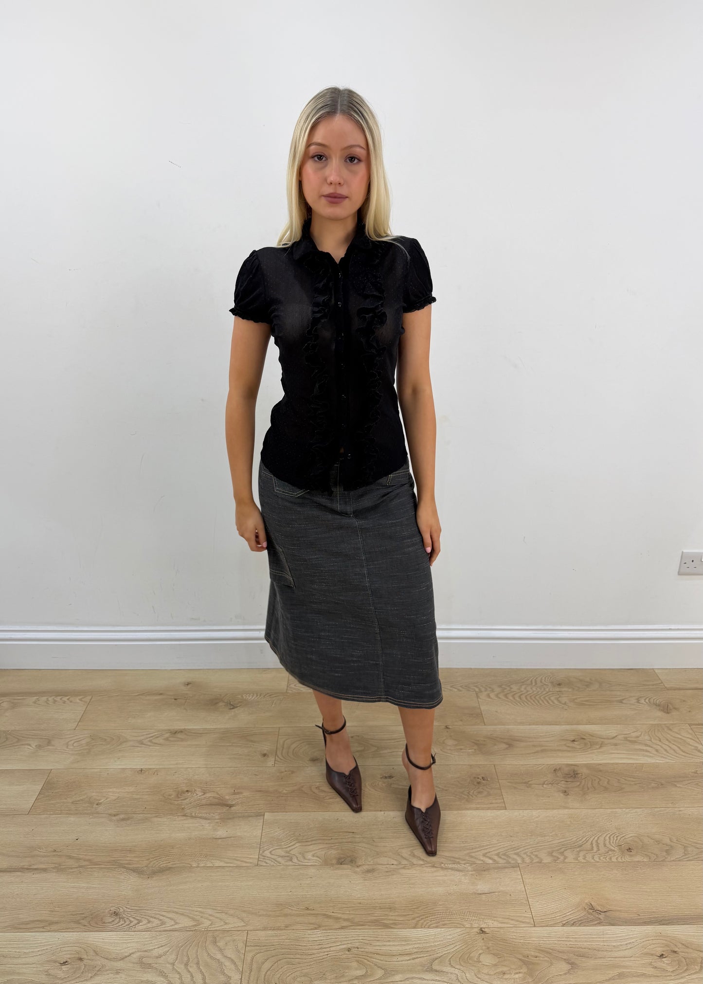 small black denim midi skirt 5