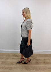 medium grey and white striped puff sleeve shirt 4